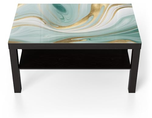 DEQORI Glastisch | schwarz groß 90x50 cm | Motiv Smaragdfarbene Wogen | ausgefallener Beistelltisch aus Glas | Hochglanz Couchtisch fürs Wohnzimmer | moderner Couch Tisch mit Design
