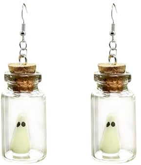 GAUEIOUR Glow in Dark Ghost Cute Ghost in a Bottle Earrings Halloween Ghost Costume Accessories Gothic Adopt A Ghost Earrings