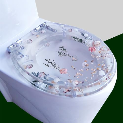 Dazzluxe WC-Sitz Aus Kunstharz, Langsam Schließender Toilettensitz Mit Durchsichtiger Muschel Abdeckung Und Scharnieren Aus Edelstahl, Strapazierfähiger Toilettendeckel Aus Acryl Der Ocean-Serie,A