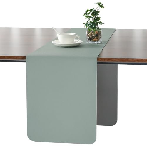 Myir JUN Tischläufer, Tischläufer Modern Tischläufer Abwaschbar Tischläufer Outdoor Doppelseitige Leder Tischläufer Wasserdicht rutschfest und zur Dekoration verwendbar 40 X 240 cm(Grau Salbeigrün)