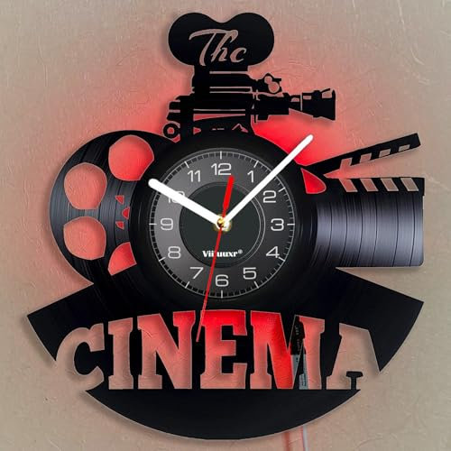 Viiluuxr 30cm Vinyl-Schallplatte Wanduhr LED Bunte Leuchtende Uhr, Fernbedienung Nachtlicht Kreative Kino Vorführraum Dekorative für Zimmer Kind Filmliebhaber (Bunt mit LED)