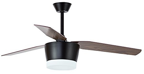 Moderno ventilador de techo de hoja de madera escandinava de 52 pulgadas con diseño minimalista LED de 24 W para sala de estar y comedor, control de pared de color negro incluido
