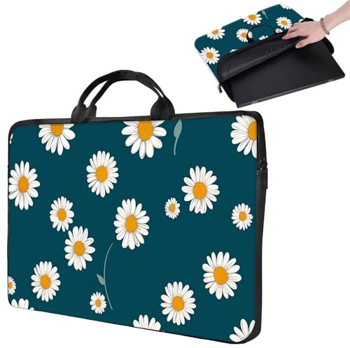 Laptop Sleeve 15 inch,14 inch Laptop Sleeve with Handle,Compatible for 14-15 MacBook/HP/Surface/Lenovo/Dell,Computer Sleeve Laptop Carrying Case Bag for Women Girl-White Daisies on Dark Teal