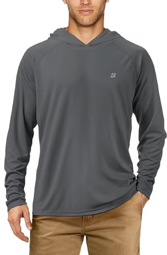 Roadbox Men's Sun Protection Swim Hoodie Long Sleeve, Quick Dry Fishing Shirts Lightweight, UV SPF 50+ Breathable Running Tops for Gym Sports Hiking Dark Gray