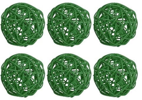 PATIKIL 3 Inch Wicker Rattan Balls, 6 Pcs Decorative Balls for Centerpiece Bowls Wedding Party Home Decor DIY Craft, Deep Green