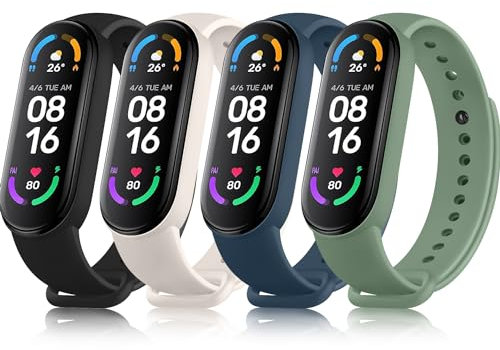 Oumida 4 PCS Bracelets pour Mi Band 5/ Mi Band 6/6 NFC/Amazfit Band 5, Bracelet en Silicone Souple pour Xiaomi Mi Band 5/ Xiaomi Mi Band 6/6 NFC, Bracelets pour Hommes et Femmes (BPack)