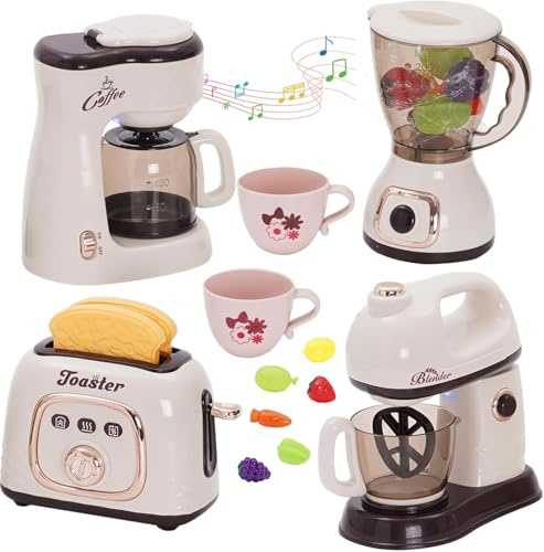 Kitchen Appliances Toy Play Kitchen Accessories for Kids Pretend Play Set Cooking Toys with Coffee,Machine,Toaster,Juicer,Mixer,Vegetable and Cups, Kitchen Accessories Set for Girls Birthday Gift 3+