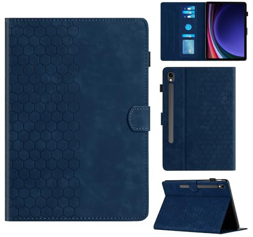 Rosbtib Funda para Samsung Galaxy Tab S10 FE 2025 10.9/ Galaxy Tab S9 FE 10.9/ Galaxy Tab S9 11 con Soporte y Ranura para Tarjetas, Funda de Piel sintética con patrón de Textura Hexagonal, Azul