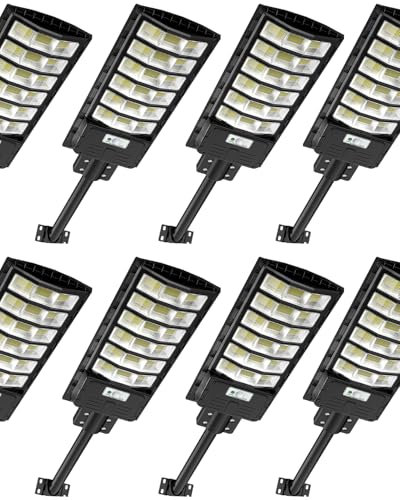 Bellanny 8 Pack 600W Solaire Exterieur Lampadaire 594LED Lampe Solaire Exterieur avec Capteur de Mouvement 6500K Projecteur Solaire Exterieur avec TéLéCommande IP65 Impermable Pour Rue Garage