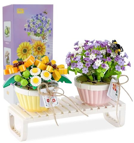 Fiori Bonsai Building Blocks Set-2 mazzi artificiali realizzati con moduli di serraggio, eleganti decorazioni per la casa dalla collezione botanica, regalo di San Valentino (sunflower)