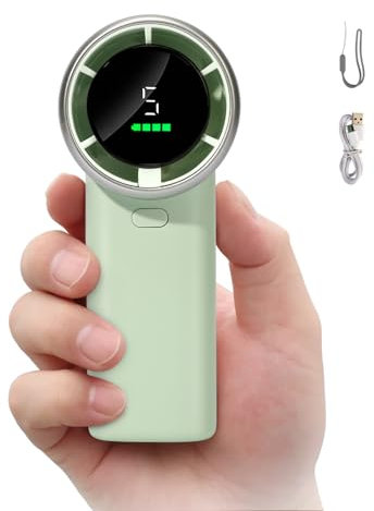 HONEYYEAR Ventilador portátil turbo de mano, mini ventilador con pantalla LED, ventilador USB recargable de 3600 mAh, 5 velocidades, ventilador para pestañas de maquillaje, pequeño