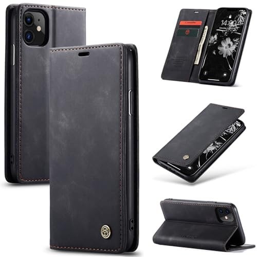 Cracedily for iPhone 11 6.1-Inch Case, Wallet Case Flip Leather with Card Holder Magnetic Closure Shockproof Kickstand Protective Phone Cases Cover for iPhone 11（2019）, Black