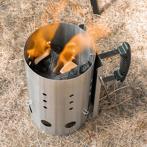 Diyeeni Charcoal Chimney Starter, Stainless Steel BBQ Grill Fire Starter with Handle, Charcoal Chimney Lighter Briquettes Starter for Outdoor Camping Grilling Cooking, Easy to Use