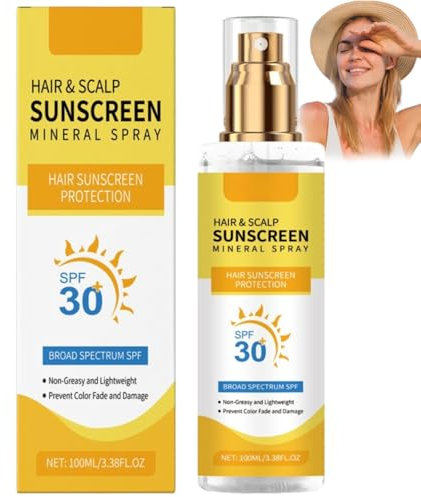 Hair & Scalp Sunscreen, SPF30 Hair & Scalp Sun Protection Spray, Hair Sun Protection Spray, Non-Greasy UV Protection, Prevent Hair Color Fade/Dryness, Suitable for Hiking/Beach/Running (1)