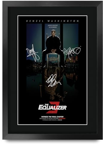 HWC Trading The Equalizer 3 Denzel Washington Geschenke Geduckter Poster Signiertes Autogramm Foto für Fans von Film Memorabilien - A3 Gerahmt