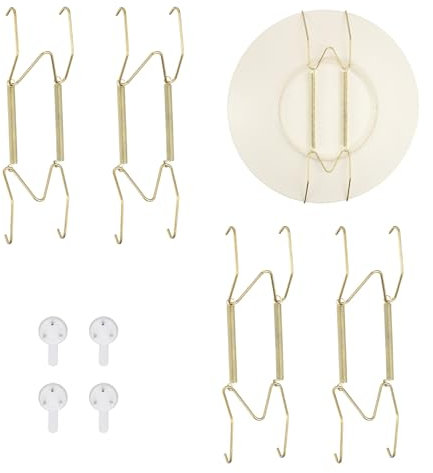 sourcing map 4pcs Plate Hanger, 6 Inches Universal Stainless Steel Invisible Plate Hangers for The Wall W-Shaped Holder with Traceless Nail for Decorations, Golden