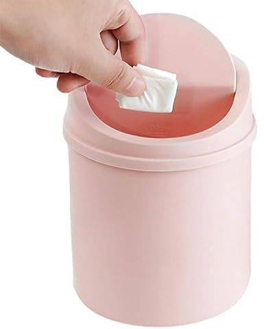 Poubelle de Bureau compacte avec Couvercle, Poubelle en Plastique réutilisable pour la Maison, Le Bureau, la Cuisine, la Salle de Bain, Le Salon. Petite Poubelle pour Un Nettoyage Facile (Rose).