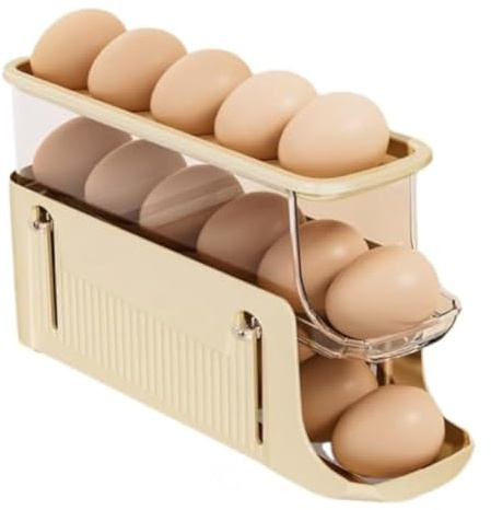 Agwuoetr 3 Tier Foldable Egg Holders,Rolling Egg Holder for Refrigerator,Automatic Rolling Egg Storage Tray,Egg Tray Cream Color