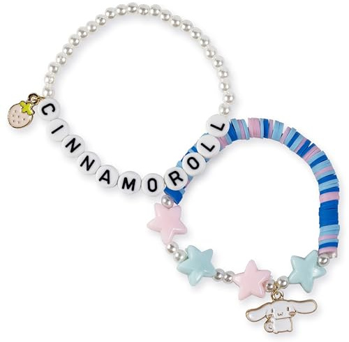 Hello Kitty Cinammaroll 2 Beaded Charm Bracelet Set for Girls and Women