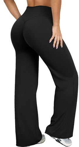 KIKIMINK Yoga Hose Damen Flared Leggings Damenhose Schlaghose Hohe Taille Weite Hosen und Stretchanteil Freizeitkleidung Tasche