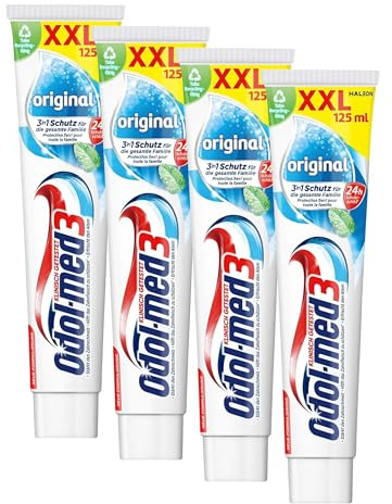 Odol-med 3 Zahnpasta, Original, mit 3in1 Schutz für starke Zähne, gesundes Zahnfleisch** und frischen Atem, 125 ml zahncreme (Packung mit 4)