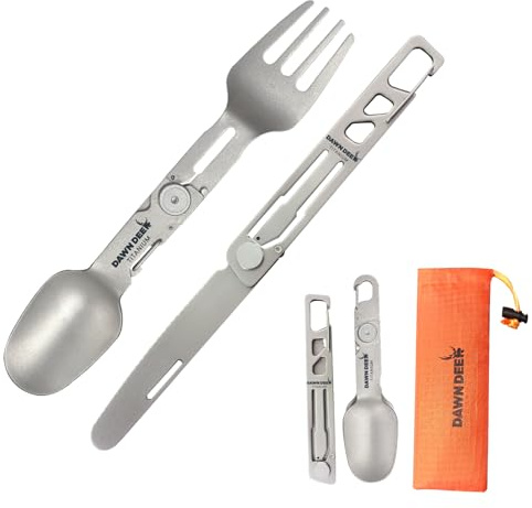Dawn Deer Titanium Rotating Spork - 2-in-1 Folding Spoon and Fork for Camping, Hiking, Backpacking - Lightweight, Durable Travel Utensil with Compact Design - EDC Survival Gear ((Spork + Knife) * 2)