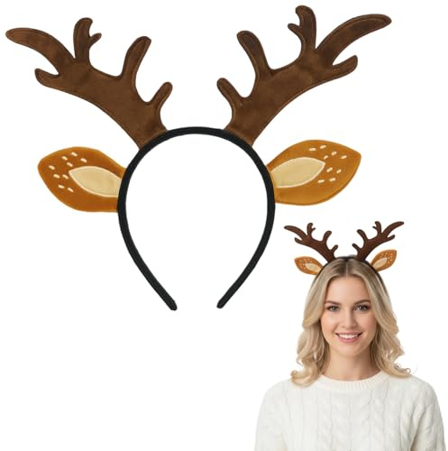 ZocRjvN Rentier Haarreif mit Bambi Design, Reh Ohren als Haarschmuck, Reh Geweih Haarreif für Damen, 1 Stück