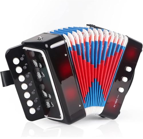 Akkordeon，Akkordeon kinder，Ziehharmonika，7 Tasten 3 Bass Kinderakkordeon mit Verstellbarem Gurt，Leicht und Umweltfreundlich (schwarz)，Geeignet für Anfänger, ein Geschenk für Den Kindertag