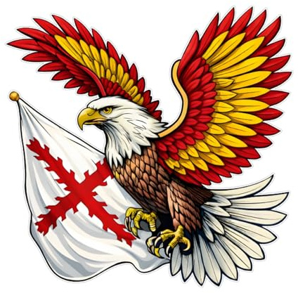 Pegatina Vinilo Águila con Alas de España y Bandera de Borgoña para Moto Coche Casco Laptop Resistente Agua UV Tintas Ecosolventes (11 X 10,5 CM)