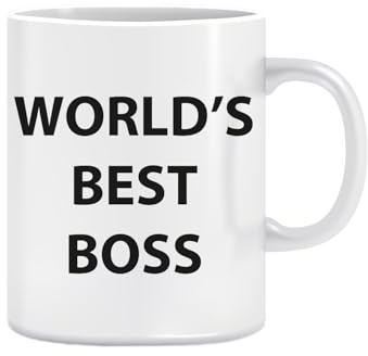 MOCHEIA SHOP Tazza in Ceramica con Scritta World's Best Boss, Bianca, 11 oz, Lavabile in Lavastoviglie e Microonde