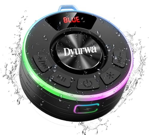 Bluetooth Shower Speaker, IPX7 Waterproof Portable Speaker with Suction Cup, 10H Playtime, Wireless Mini Speaker for Bathroom with RGB Lights, Stereo Bass Built-in Mic, for Travel/Outdoor/Party/Beach