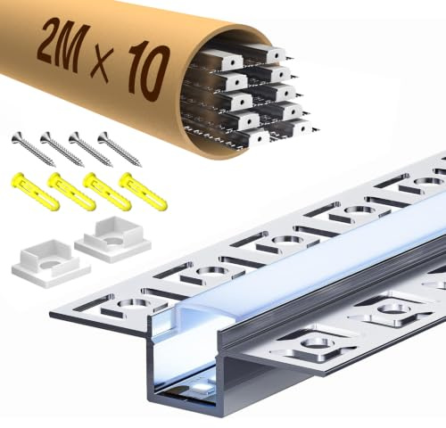 LASLUX 10x LED Trockenbauprofil 2M, LED Schiene 2M Aluminium Profil Schiene Unterputz Kanal und Diffusor Aufputz für Indirekte Beleuchtung Decke