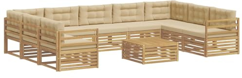 vidaXL Outdoor-Sofagarnitur mit Kissen 10 pcs Weiß und Beige Polyester, Gartenmöbel Set, modernes Sofa für den Außenbereich, Lounge ganz entspannt, Terrasse, Patio