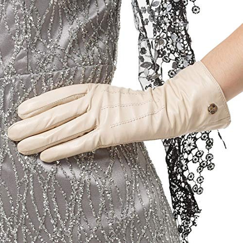 Nappaglo Damen klassische Lederhandschuhe Touchscreen Italienisches Lammfell Winter Warm Reines Kaschmir-Futter Handschuhe (XXL (Umfang der Handfläche:21.6-22.8cm), Cremig weiß(Non-Touchscreen))