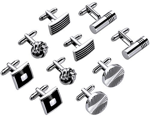 5 Pairs Boutons de Manchette, Lictin Bouton de Manchette Homme Pour Chemise Mouvement de Montre Acier Inoxydable Pour Mariage Business Commercial Fête des Pères