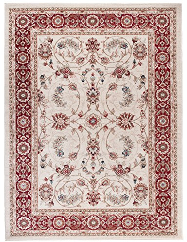 Carpeto Rugs Tapis Salon Motif Oriental Fleur - Tapis Grande Taille de Chambre Adulte Moderne à Poils Ras - Moquette pour Chambre et Salon - Rouge Crème - 160 x 220 cm