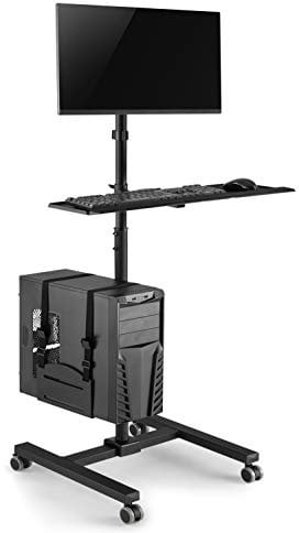 Maclean MC-793 Carro Soporte para Monitor, Teclado y Ordenador | Altura Ajustable | 17-32 hasta 20 kg VESA 75x75, 100x100 | Construcción Robusta de Metal con Ruedas