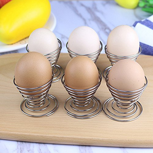 Steellwingsf Lot de 2 plateaux à coquetiers en métal avec ressort en spirale - Pour ustensiles de cuisine et gadgets - Argenté