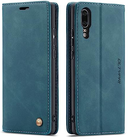 QLTYPRI Case for Huawei P30, Vintage PU Leather Wallet Case with Credit Card Slot Holder Stand Function Magnetic Closure Shockproof Flip Cover for Huawei P30 - Blue