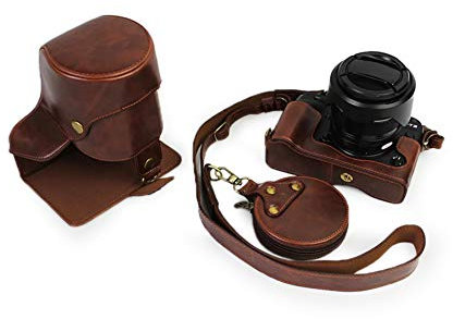 kinokoo PU-Ledertasche Kompatibel mit Fuji X-T2 X-T3 und 18-135 mm & 10-24 mm Objektiv (lang, Kaffee)