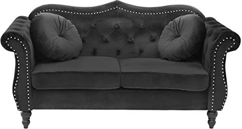 Beliani Canapé Type Chesterfield 2 Places en Velours Noir avec Dossier Capitonné pour Salon au Style Vintage et Glamour