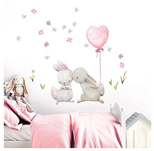Little Deco Wandtattoo Babyzimmer Küssende Hasen Ballon I M - 59 x 55 cm (BxH) I Luftballon Rosa Kinderbilder Deko Kinderzimmer Mädchen Aufkleber Sticker DL230