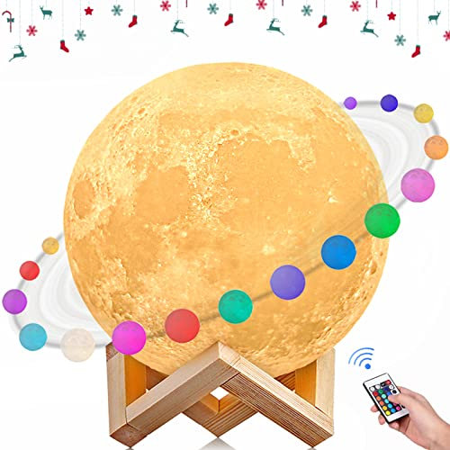 AGM Lampada a forma di luna, con stampa 3D, dimmerabile, luce notturna a LED, con telecomando e controllo touch, per camera da letto, camera dei bambini, bar, sala da pranzo