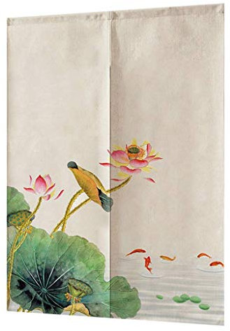 Tubayia Chinese Lotus Door Curtain Door Curtain for Home, Kitchen, Restaurant (Type D)