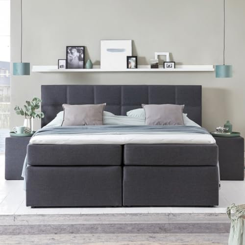 3F FURNITURE FOR FRIENDS Boxspringbett Bea 160x200 cm Anthrazit Härtegrad H3 | 7-Zonen Taschenfederkern Matratze + Visco Topper | mit Bettkasten für Stauraum
