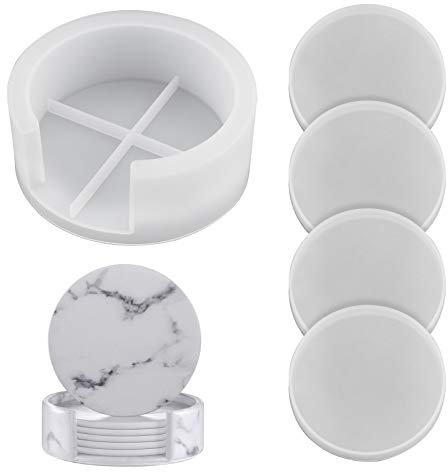 5 Pack Coaster Resin Mould with Coaster Storage Box Mould Silicone Coaster Mold Set Round Cup Mat Making Mould for DIY Resin Coaster, Cup Holder, Handmade Gift, Home Decoration