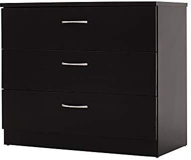 3/4/5 Drawer Cabinet, Chest of Drawers With Metal Handles and Runners Unique Anti-Bowing Drawer Support Bedroom Storage Furniture (Black, 3 Drawer)