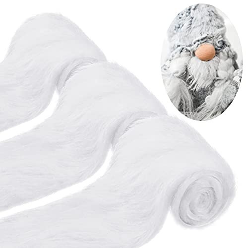 Geosar 3 Stück Winter-weiße Kunstfell-Borte, 10,2 x 450 cm, Fellbesatz, Stoffband, weiches flauschiges Fellband, Plüsch, für Weihnachten, Winter, Weihnachten, Basteln, Kostüm, Nähen, Baumgirlanden,