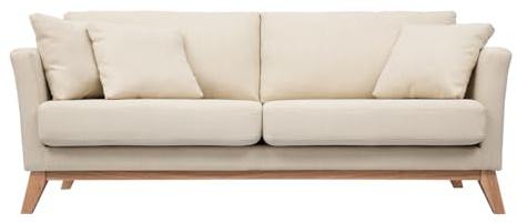 Miliboo 3-sitziges skandinavisches Sofa mit beigem abnehmbarem Bezug und Holzfüßen Oslo