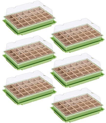 WELLGRO Mini Gewächshaus für 24 Pflanzen - ca. 27x19x10 cm (LxBxH) je Zimmergewächshaus, grün/transparent, Kunststoff/Zellulose - Menge wählbar, Stückzahl:6 Stück